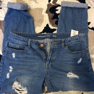 Distressed straight leg jeans